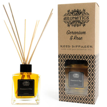 200ml Geranium & Rose Essential Oil Reed Diffuser - Hira Online